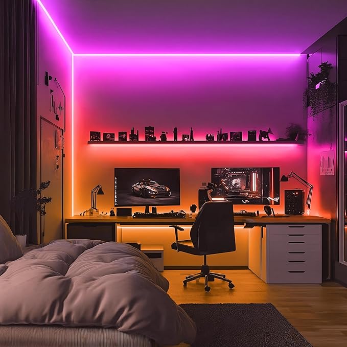 Shine Decor LED Strip Light RGBWW +CCT +IC, Multi Functions Warm/Cool White Tunable Bright Dimmable Color Chasing, Flexible Adhesive 16.4FT with Remote & 24V ETL Power for Indoor