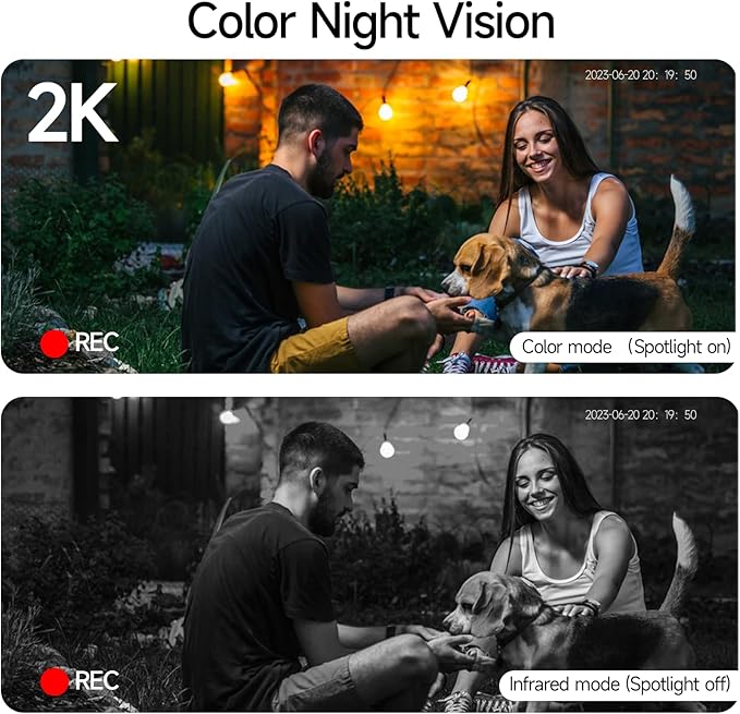 ELECCTV 2K QHD Solar Security Cameras Wireless Outdoor WiFi, 12000mah Battery, IP66 Waterproof, Two-Way Audio, Color Night Vision, Motion Sensor-4PACK BW4PLUS with Solar Panel