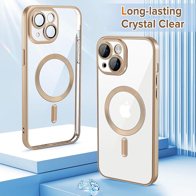 Hython Magnetic Clear for iPhone 15 Case with Camera Lens Protector [Compatible with MagSafe] Luxury Plating Edge Slim Soft TPU Cover Protective Phone Case for iPhone 15 6.1", Matte Desert Brown