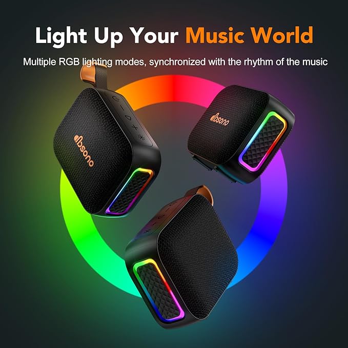 Portable Bluetooth Speaker Waterproof Gift: IPX5 HD Sound Up to 24H Playtime, TWS Pairing, Wireless Speakers with Lights, Mom Gifts, Outdoor|Travel| Camping|Pool|Beach Essentials Accessories-Black