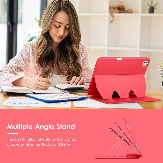 VIKESI Case for iPad iPad Pro 13-inch M5 or M4 Released in 2025 or 2024,Multiple Angles Magnetic Stand Cover,Shockproof Soft Back,Pencil Holder,and Auto Sleep/Wake,Red