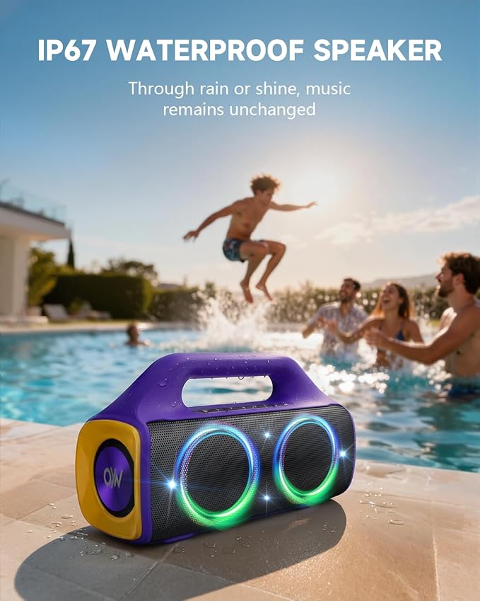 IPX67 Waterproof Bluetooth Speaker:80W(Peak) Loud Outdoor Portable Wireless Party Speakers with LED Lights,20H Playtime,Bluetooth 5.3,Deep Bass & TWS for Pool,Beach