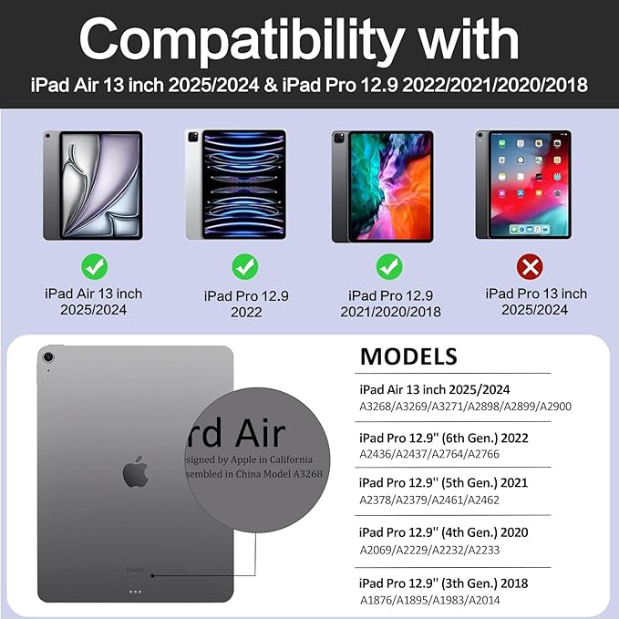 Lokigo for iPad Air 13 Inch Case M3/M2(2025/2024), iPad Pro 12.9 Case (6th/5th/4th/3th Gen 2022/2021/2020/2018) with Pencil Holder, Support Touch ID and Auto Wake/Sleep (Pink Cat)
