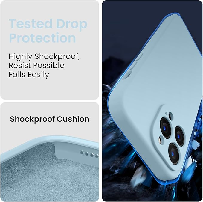 FireNova Designed for iPhone 13 Pro Max Case, Silicone [Camera Protection] Phone Case, Soft Anti-Scratch Microfiber Lining Inside, 6.7 inch, Sky Blue