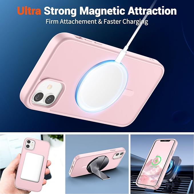 SUPFINE Magnetic for iPhone 12 Case/iPhone 12 Pro Case (Compatible with MagSafe)(Military Grade Drop Protection) Translucent Matte Shockproof Phone Cover,Light Pink