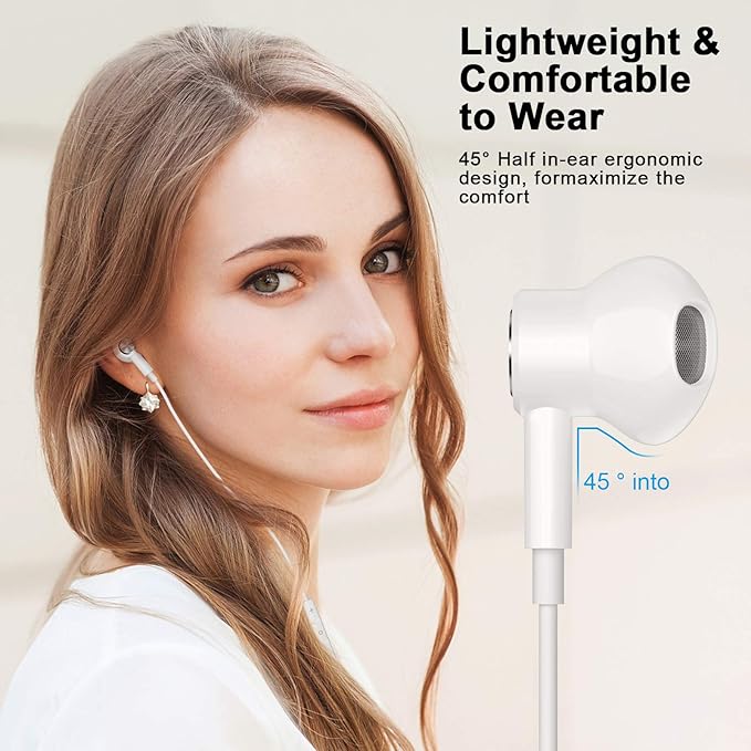 USB C Headphones Wired Type C Earphones for Samsung/Galaxy S26 S25 S24 Plus S23 S22 S21 S20 Ultra Magnetic Corded Earbuds for iPhone 15 Pro Max 16 16e 17 17e Air for Apple/Android Ear Buds White