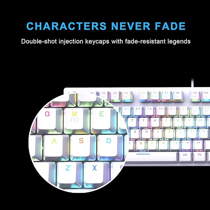 FOXXRAY HKM-88 Full-Size Mechanical Gaming Keyboard, Customizable Keys with Macro Support, RGB Backlit, Standard Clicky Blue Switches, USB Plug and Play for PC
