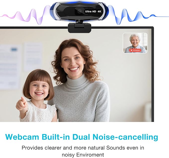 4K Webcam for PC, 4K Webcam with Remote Control and RGB Light, Autofocus Streaming Camera for PC/Mac, Plug and Play Computer Camera for Zoom/Skype/YouTube/Meeting