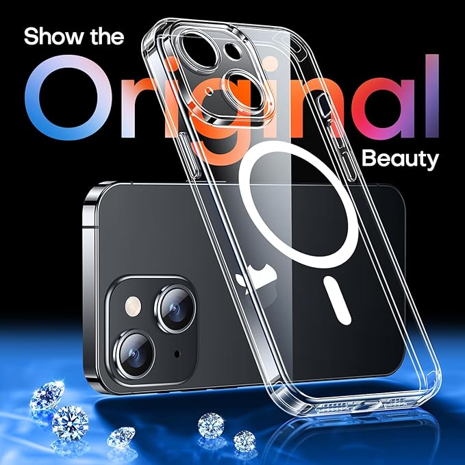CANSHN Magnetic for iPhone 15 Plus Case Clear, Upgraded [Full Camera Protection] [Compatible with Magsafe] Non-Yellowing Protective Shockproof Bumper Phone Case 6.7 inch - Clear