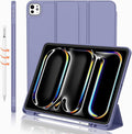 iMieet Case for iPad Pro 11 Inch (M5) 2025 /(M4) 2024 5th Gen, Trifold Stand Smart Cover with Pencil Holder and Soft TPU Back, Auto Wake/Sleep (Lavender)