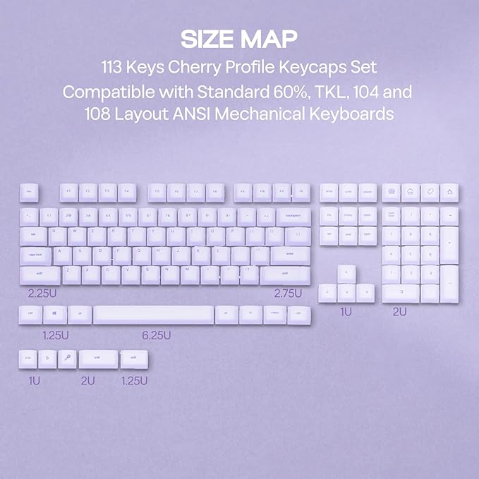 EPOMAKER AegisSil Keycap Set, Silicone Material, Cherry Profile, 113 Keys, 65%/75%/96%/Full Size, Custom Keyboard Keycaps Set for Cherry MX, Kailh, Outemu, Gateron Mechanical Gaming Keyboard (Purple)