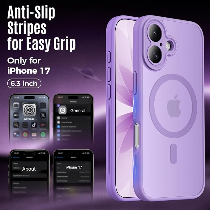 Symcele Designed for iPhone 17 Case, Compatible with MagSafe, [Camera Protection] [15FT Military Droptection] Shockproof Translucent Matte Anti-Slip Phone Case, 6.3", Light Purple