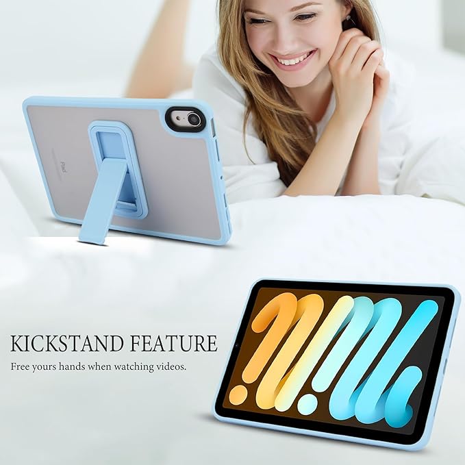 Shockproof Case for iPad mini 7th/6th Generation (2024/2021 8.3-inch), Kickstand Slim Fit Rugged Bumper Lightweight Anti-Scratch Bumper Case Cover for Women Men, Blue