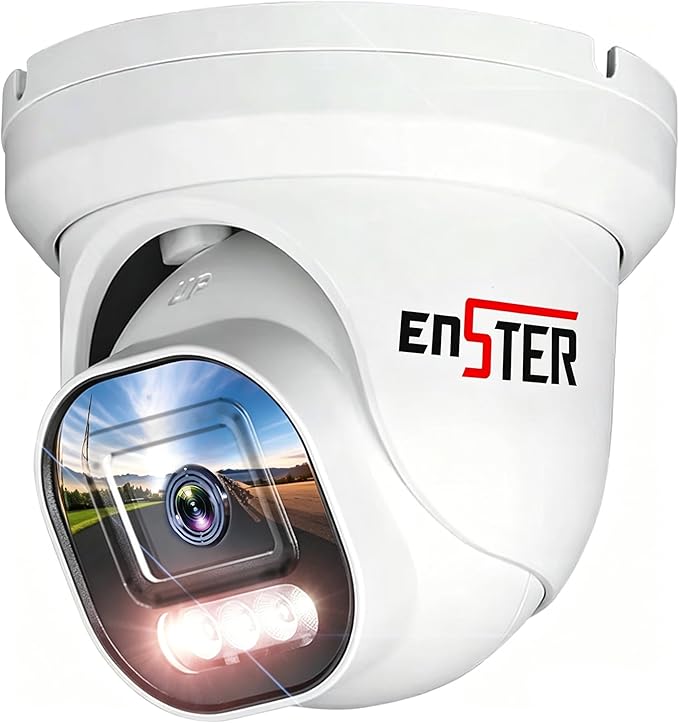 ENSTER 8MP 4K PoE Security Camera Outdoor, Full Metal, Compatible ONVIF & RTSP, 100ft Smart Color Night Vision, AI Human & Vehicle Detection, IP66 Waterproof, 110° Wide Angle, Built-in Mic