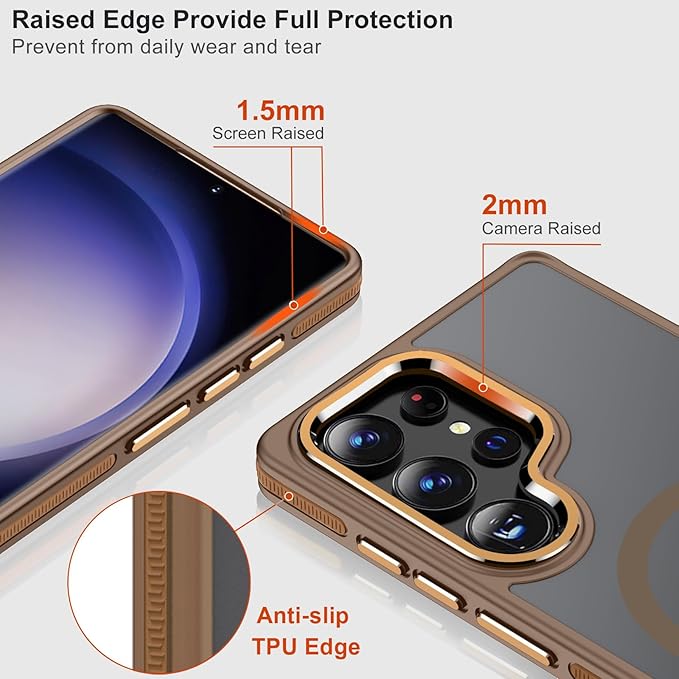 MALEWOLF Magnetic Case for Samsung Galaxy S25 Ultra, Compatible with Magsafe, [Invisible & Adjustable Stand] for Translucent Cover, Anti-Slip Shockproof Slim Phone Case for Galaxy S25 Ultra (Brown)