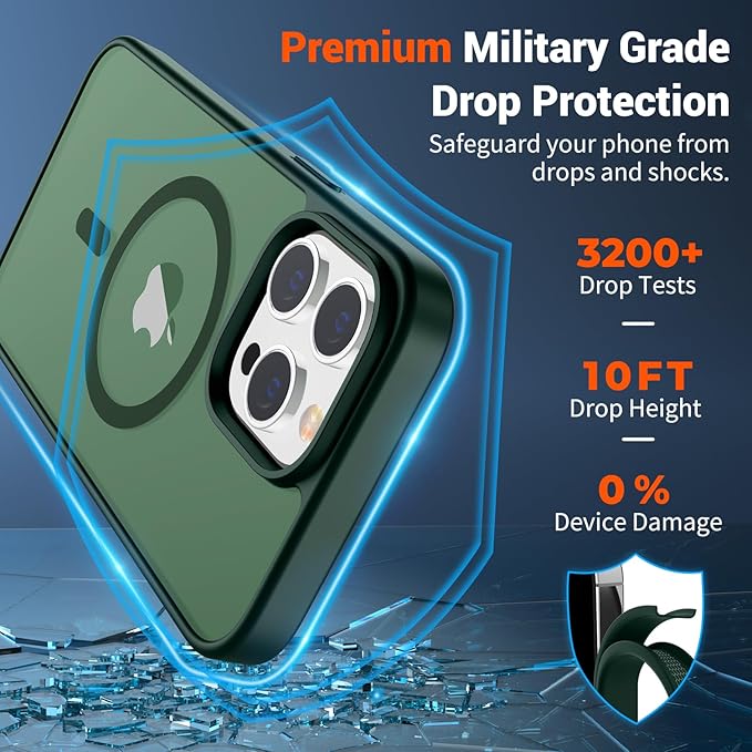 SUPFINE Magnetic for iPhone 13 Pro Max Case (Compatible with MagSafe) (Military Grade Drop Protection) Translucent Matte Shockproof Phone Case,Forest Green