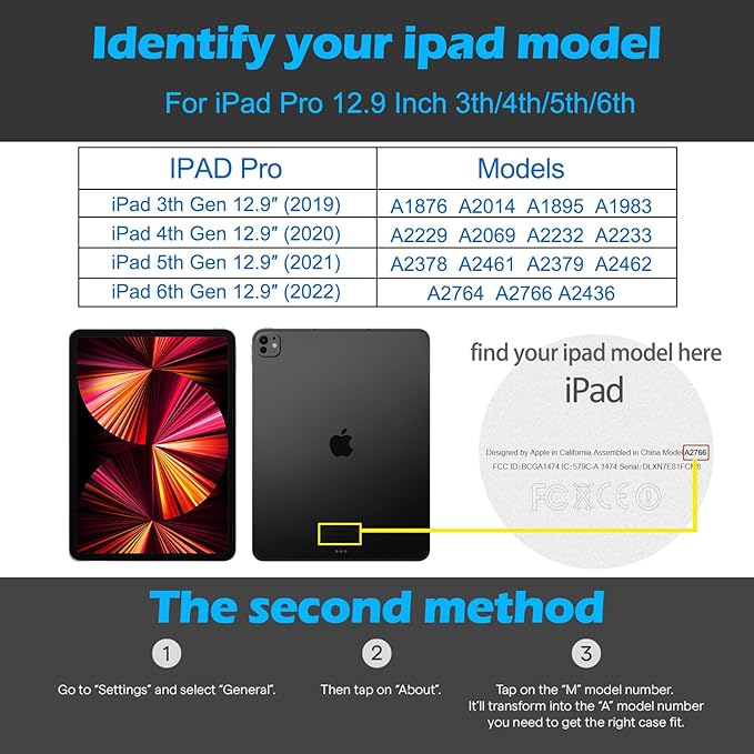 for iPad Pro 12.9" 6/5/4/3rd Generation Case 2022/2021/2020/2018, Smart Leather Folio Stand Cover with Buckle with Built-in Apple Pencil Holder & Auto Wake/Sleep & Multi Viewing Angles, Black
