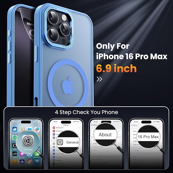 for iPhone 16 pro max Case with 2X Screen Protectors [Compatible with MagSafe] Military Grade Drop Protection Back Cover Shockproof Slim Fit for iPhone 16 pro max Phone Case 6.9 inch,Sky