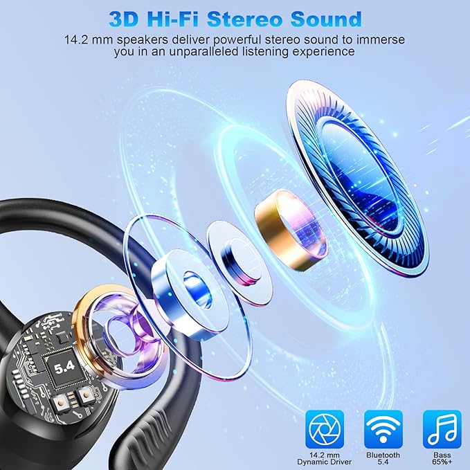 Hupoaf Wireless Earbuds Sport with Earhooks, 2026 Bluetooth 5.4 Headphones with 4 ENC Noise Canceling Mics, 50H Stereo Earphones for Running/Gym/Workout, IP7 Waterproof Over Ear Buds for Android/iOS