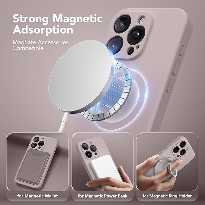 Magnetic for iPhone 14 Pro Max Case, Compatible with MagSafe, [Full Camera Protection][Screen Protector] Silicone Shockproof Protective Phone Case for iPhone 14 Pro Max 6.7", Hazel | Magnetic, Screen Protector, Silicone, Shockproof