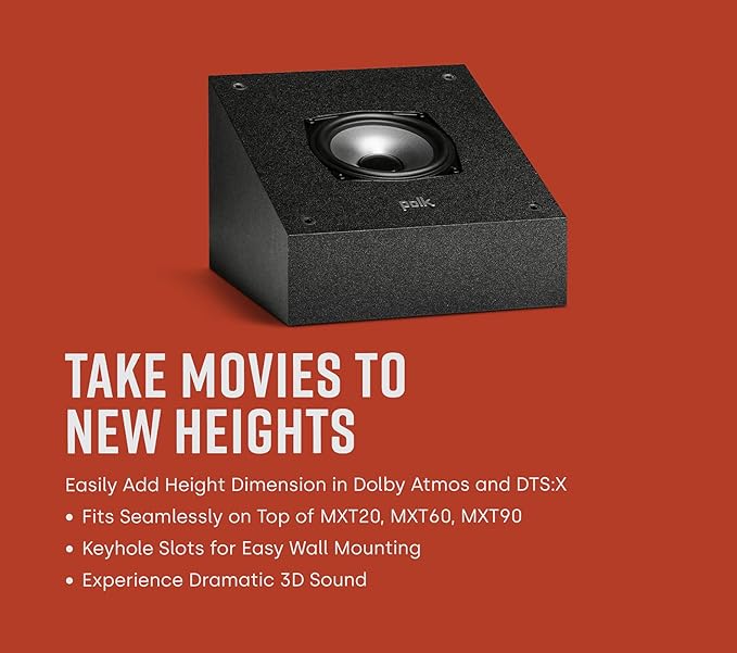 Polk Monitor XT90 Hi-Res Height Speaker Pair for 3D Sound Effect - Dolby Atmos-Certified, DTS:X and DTS Virtual:X Compatible, Surround Sound Speakers, 4" Dynamically Balanced Woofer, Midnight Black