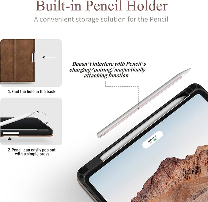 Antbox for iPad Pro 11 Inch Case M5 2025/M4 2024, Premium Vegan Leather, Supports Pencil Pro and Pencil (USB-C), Auto Sleep/Wake Function, Built-in Pencil Holder (Tan)