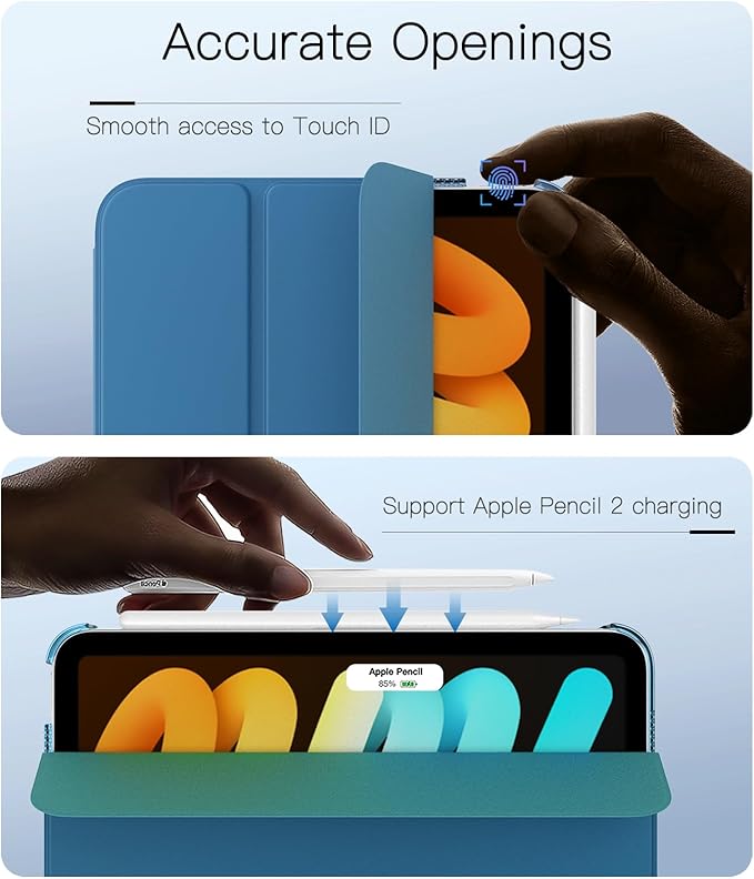 TiMOVO Case for iPad mini 7 A17 Pro 8.3-inch 2024, iPad mini 6th Generation Case, Slim Translucent Hard Back Folio Cover Support Touch ID & Apple Pencil Charging, Auto Wake/Sleep, Peacock Blue