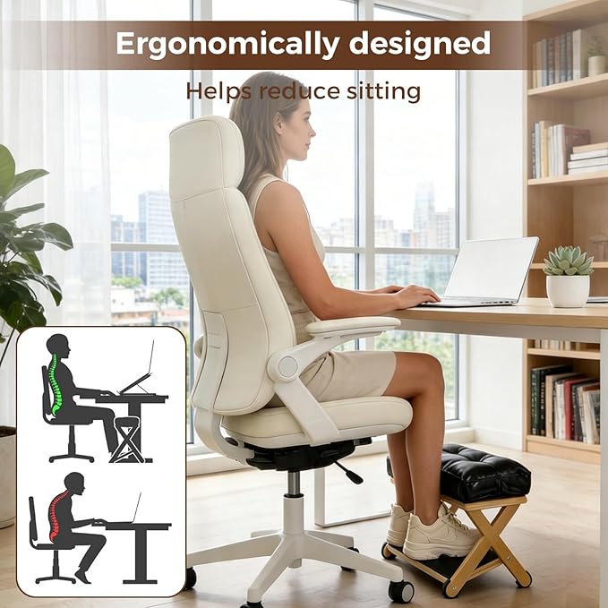 Foot Rest Under Desk, Under Desk Leg Rest with Non-Slip Rubber Stepping Surface - Ergonomic Wooden Footrest Stool for Home & Office Desk - Relieves Fatigue, Improves Posture for Gaming and Work