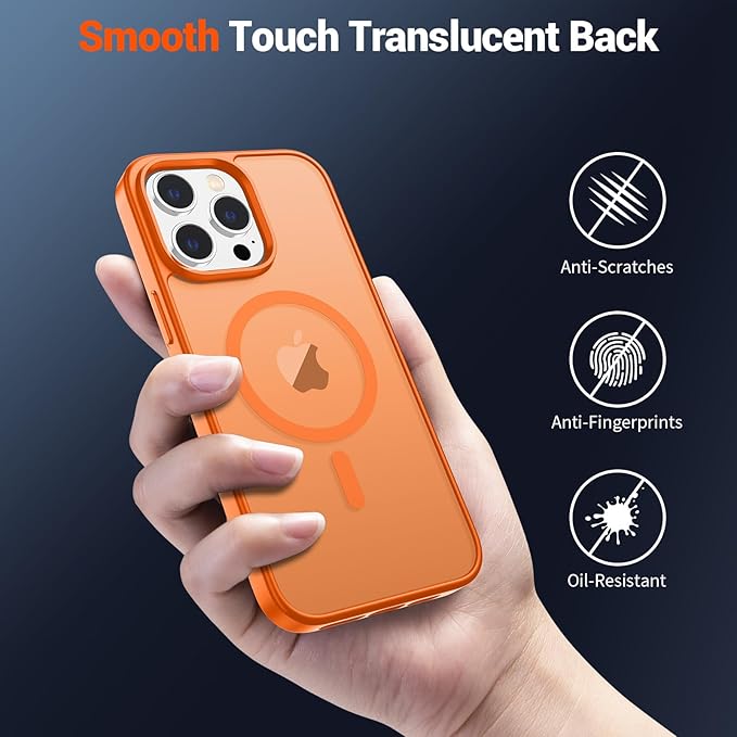 SUPFINE Magnetic for iPhone 15 Pro Max Case (Compatible with MagSafe) (Military Grade Drop Protection) Translucent Matte Shockproof Phone Cover,Starry Orange