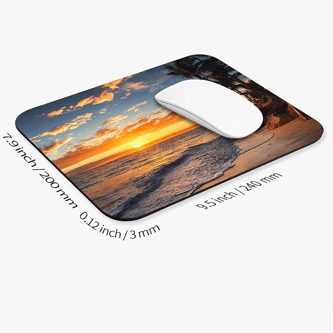 Square Mouse Pad Beach Sunset, Personalized Premium-Textured Custom Mouse Mat Design, Washable Mousepad Cloth, Non-Slip Rubber Base Computer Mouse Pads for Wireless Mouse