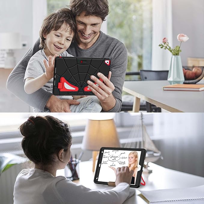 AKABEILA Compatible with Apple iPad 10.2 7th 8th 9th(2019/2020/2021) Tablet Case，Lightweight Shockproof Rugged Protective Cover with Kickstand for Kids Children Boys Babies Black Red