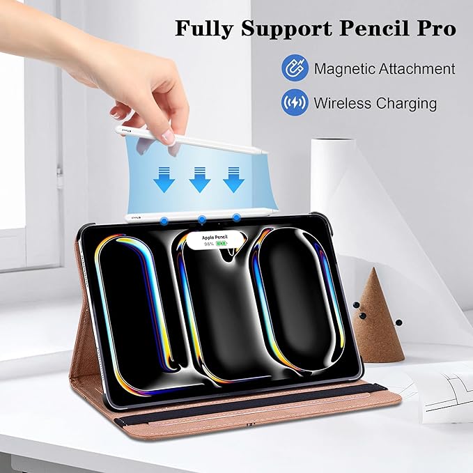 Case for iPad Pro 11 inch Case (M5/M4) 2025/2024, Premium Leather Folio Stand Cover with Auto Wake/Sleep, Pencil Holder and Card Slots - Colorful Butterfly