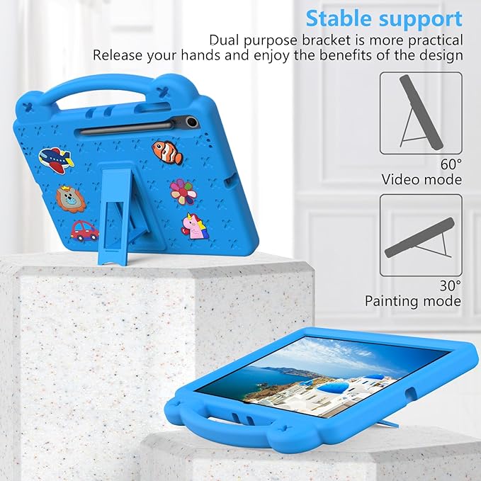 AKABEILA Compatible with Samsung Galaxy Tab S10 Lite 2025 10.9 inch Tablet Case, Kids Friendly Universal Lightweight Shockproof Protective Case with Shoulder Strap & Stand Handle Sky Blue