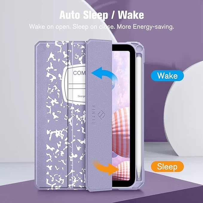 Fintie Hybrid Slim Case for iPad Mini 7 (A17 Pro, 7th Generation) 2024 / iPad Mini 6 (6th Gen) 8.3 Inch, [Built-in Pencil Holder] Shockproof Cover Clear Transparent Back Shell, Composition L