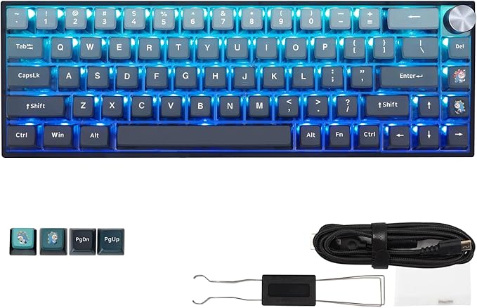 MOLGRIA SKYLOONG GK68 Blue Backlit Gaming Keyboard with Side Transparent Pudding Keycaps, Hot Swappable Red Optical Switches, Type C Wired Knob Mechanical Keyboard for Win/Mac OS