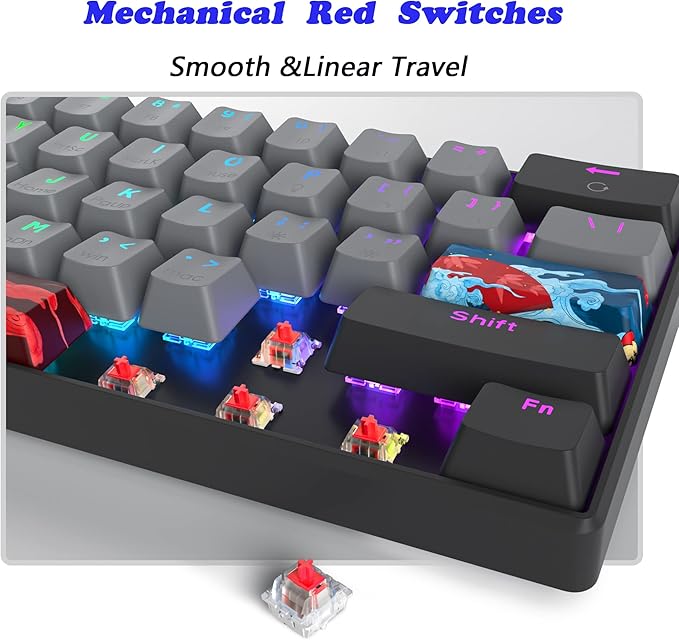 Protable 60% Percent Gaming Keyboard Mechanical, Mini Compact RGB Backlit 61 Keys Wired Office Keyboard with Red Switch for Mac/Win (Dolch/red Switch)