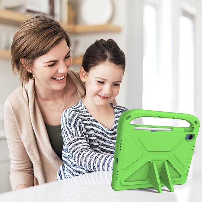 for iPad A16 Case 11th Generation 2025 11 Inch, iPad 10th Generation 10.9" 2022 Case, Kids Friendly Lighweight EVA Foam Shoulder Strap Shockproof Stand Cover for Girls Boys, Green