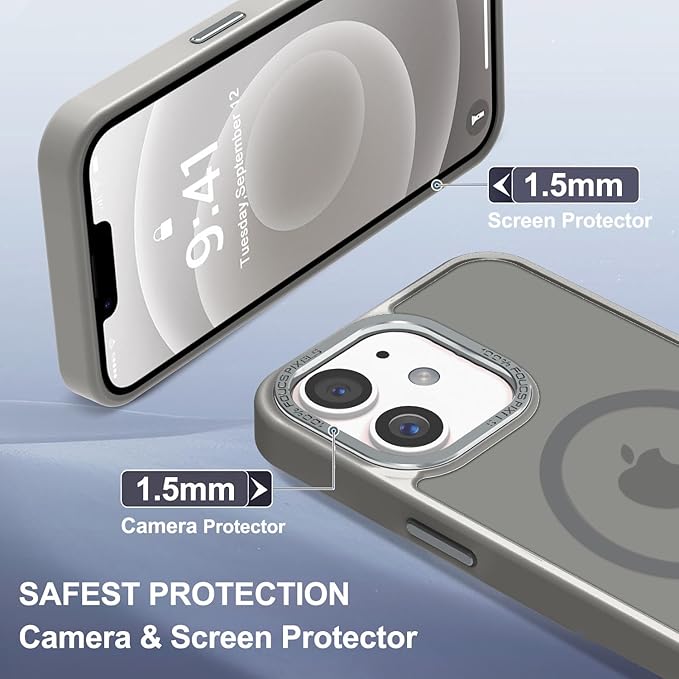 Newfuture Designed for iPhone 12 Case/iPhone 12 Pro Case with Magnetic [13 FT Military Drop Protection] [Compatible with Magsafe] Translucent Shockproof with Anti-Fingerprint Phone Case, Titanium Gray