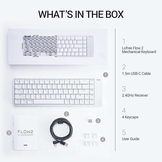 LOFREE Flow2 Low-Profile Mechanical Keyboard, Aluminum Alloy with Void Linear Switches, Rechargeable Wireless Keyboards with 3 Mode Connections for Windows, macOS (Silver with Silence, 68 Keys)