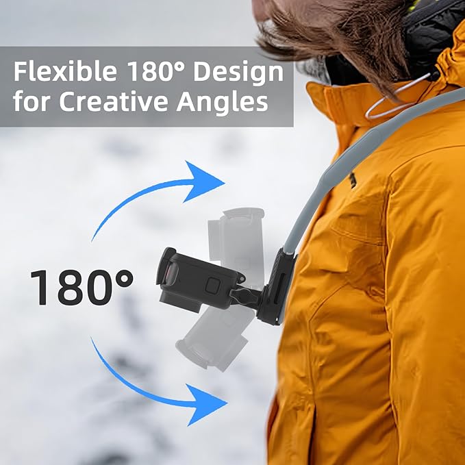 KINGJOY Action Camera Neck Mount, Flexible Silicone POV Neck Holder with Anti-Shake Chest Strap, Quick Release Magnetic Adapter Compatible with Hero 13/12, Action 5/4 & 360 Cameras for Vlogging