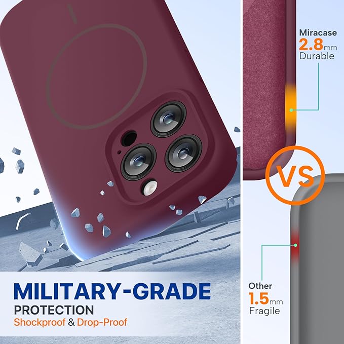 Miracase Magnetic for iPhone 15 Pro Case, [Soft Anti-Scratch Microfiber Lining], Magnetic for MagSafe, Liquid Silicone Shockproof Drop Protection Phone Case for 15 Pro, Wine Red