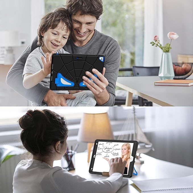 AKABEILA Compatible with Apple iPad 10.2 7th 8th 9th(2019/2020/2021) Tablet Case，Lightweight Shockproof Rugged Protective Cover with Kickstand for Kids Children Boys Babies Black Blue