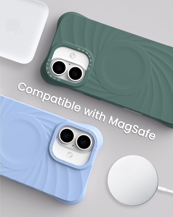 ORNARTO Vortuxe for iPhone 17 Case 6.3" | 2X MIL-STD Protection | Camera Control Button | Compatible with MagSafe | Sleek Aesthetic Liquid Silicone Phone Cover | Pine Green