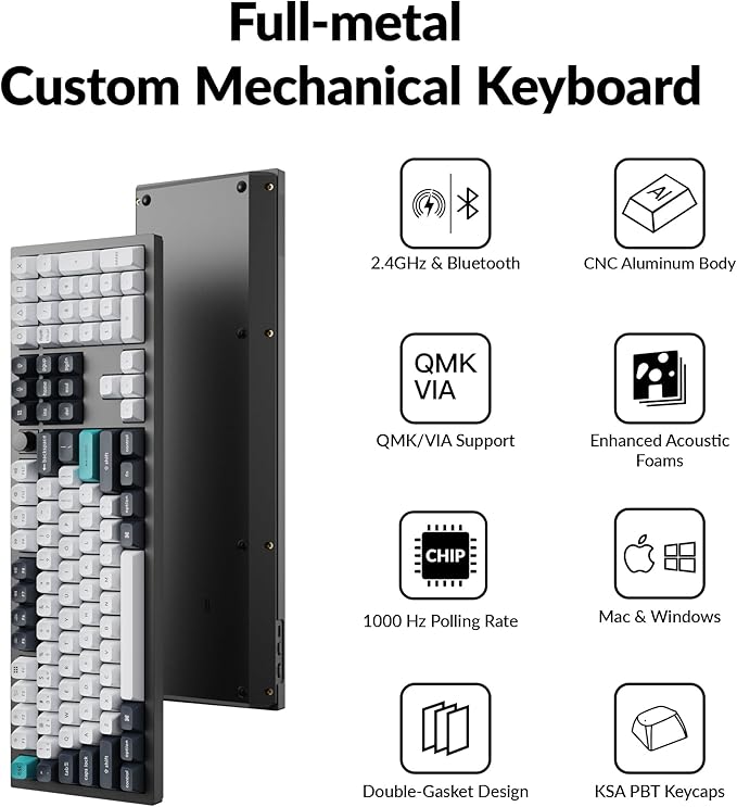 Keychron Q6 Max QMK/VIA Bluetooth Wireless /2.4 GHz/USB-C Wired Custom Mechanical Keyboard, Full Size Programmable Knob RGB Backlit Hot-Swappable Gateron Brown Switch for Mac Windows Linux - Black