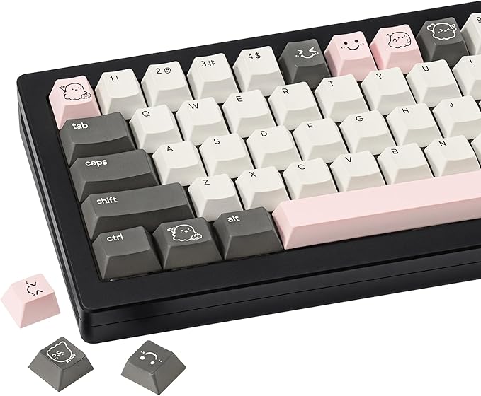 Cute Ghost Theme PBT Keycaps 134 Keys - Five-Sided Dye-Sublimation Cherry Profile Custom Key Caps for Cherry MX Switches Mechanical Gaming Keyboards (60%/65%/75%/80%/100% Layout)
