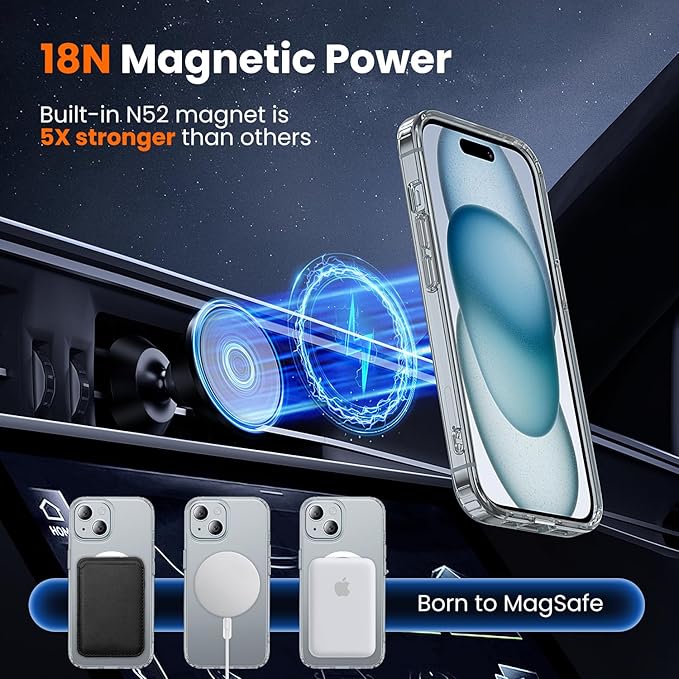 toushion 3 in 1 for iPhone 15 Case Clear with MagSafe, Not Yellowing, Screen Protector*1 Camera Lens Protector*1, Military-Grade Protection for iPhone 15 Phone Case 6.1 inch Clear