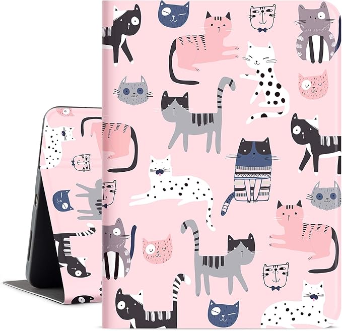 Case for iPad Air 11 Inch (M3/M2) 2025/2024, Case for iPad Air 5th/4th Generation 10.9 Inch, case for ipad air 11-inch Women Girls Multi-Angle Adjustable Stand Shockproof Auto Wake/Sleep, Pink Cat