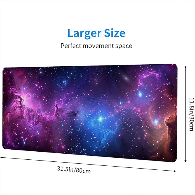 Galaxy Gaming Mouse Pad Starry Sky Planet Black Hole Extended Gaming Mouse Pad Mat with Stitched Edge Non-Slip Base Big Mouse Pad 31.5"x11.8" Office Computer Keyboard Laptop Home