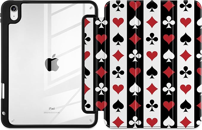 Case for iPad Air 13 inch 2026 M4 2025 M3 2024 M2 Release Slim Shockproof Cute Printed Cover with Clear Back TPU Edge Pencil Holder Trifold Stand Auto Wake Sleep, Suit of Playing Card