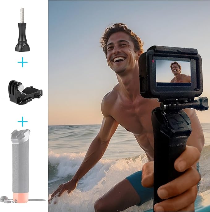 HSU Vertical Surface Quick Mounting J-Hook Buckle Mount（Rubber Locking Plug）, Long Thumb Screw Accessory Kit for GoPro Hero 13 12 11 10 9 8 7 6 5 4 AKASO Campark and Other Action Cameras